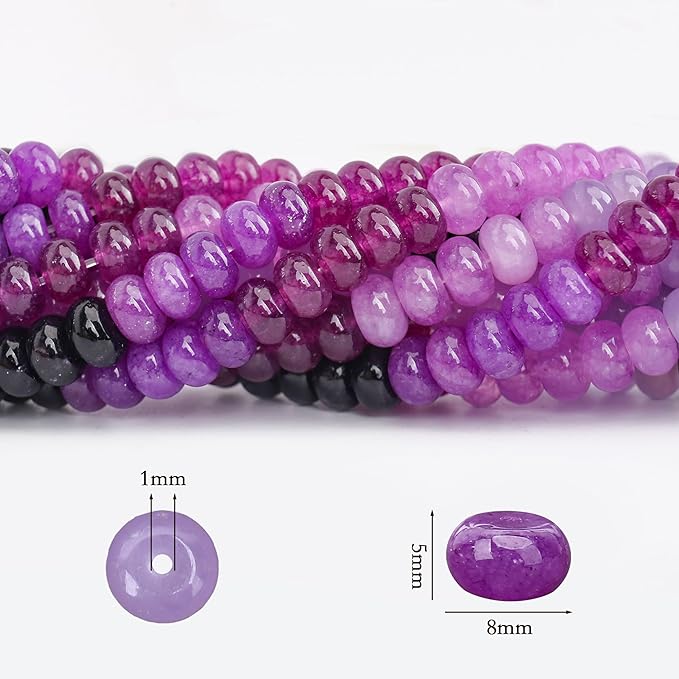 2 Strands (150PCs) Purple Shade Jade Rondelle Beads, 5 * 8mm Gemstone Loose Spacer Abacus Disk Beads for DIY Bracelet Necklace Earrings Jewelry Making, Craft Supplies Beading Kit