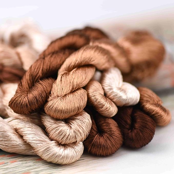 Natural 100% Silk Thread, Handmade Embroidery Thread Silk Floss 9 Colors 110m Each (60)