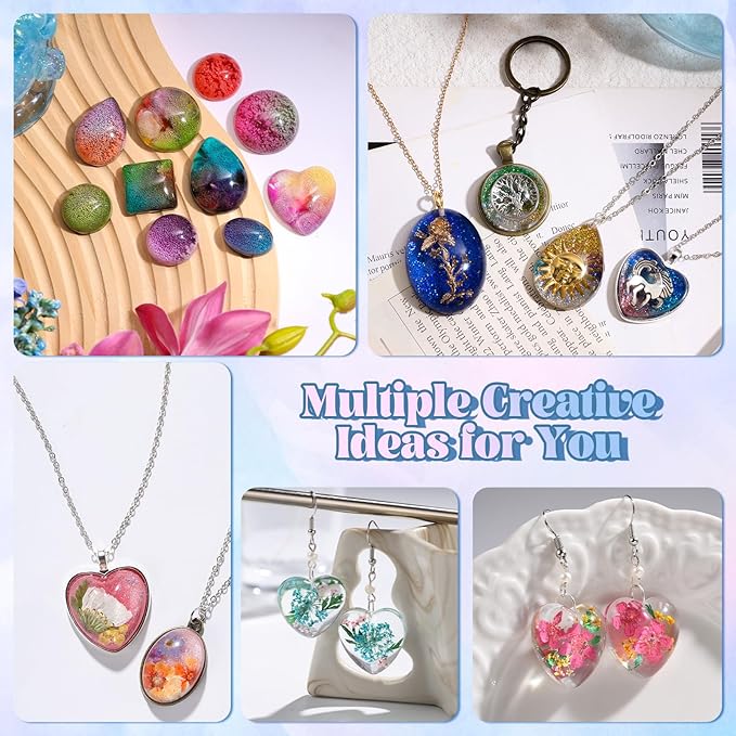 LET'S RESIN Cabochon Gems Resin Molds, 36 Cavities UV Resin Jewelry Making Kit with 16 PCS Metal Pendants Trays,Silicone Molds for Pendants,Earrings,Necklace