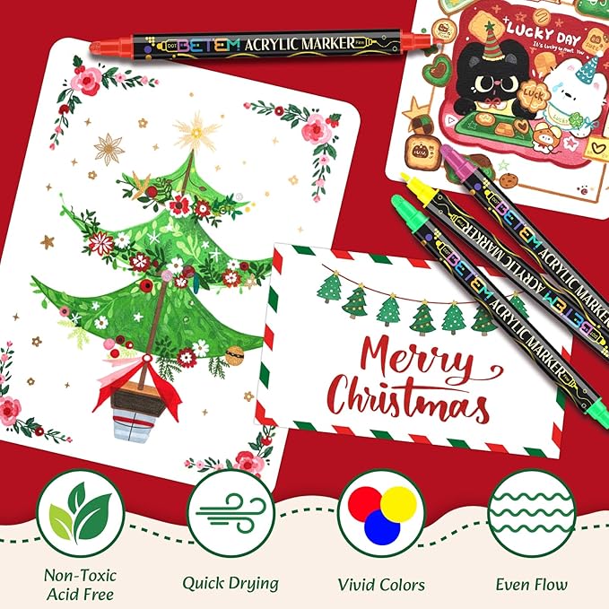 Betem 72 Colors Dual Tip Acrylic Paint Pens Markers, Fabric Decorating Kits Premium Water-Based Acrylic Paint Markers for Fabric, Rock, Wood, Glass, Eggs, Canvas, Ceramic, Easter Basket Stuffers
