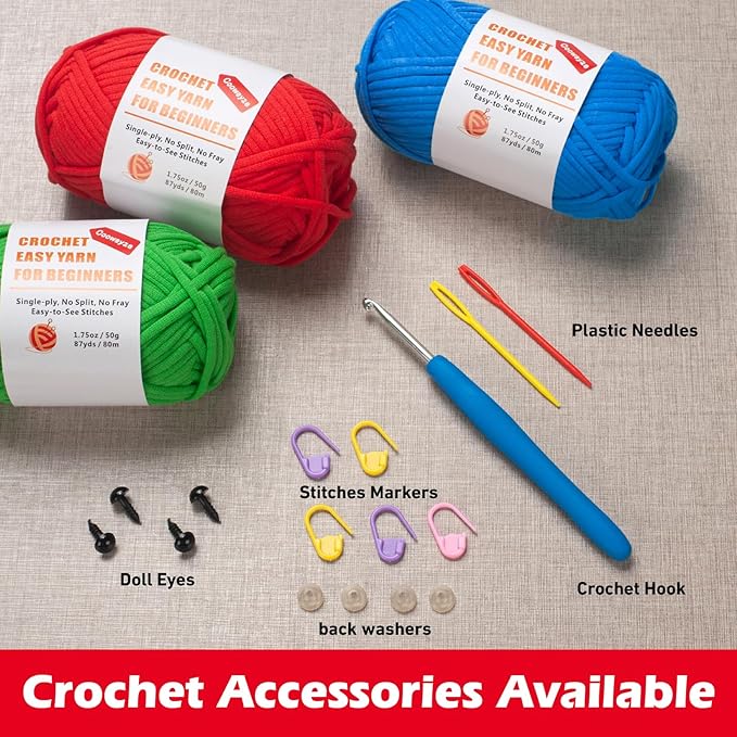 Crochet Yarn for Beginners, Beginners Yarn for Crocheting, 3 Pack×1.8 oz Amigurumi Yarn with Easy-to-See Stitches and No Split, Worsted Medium # 4 Yarn, Cotton-Nylon Blend,Thick & Soft