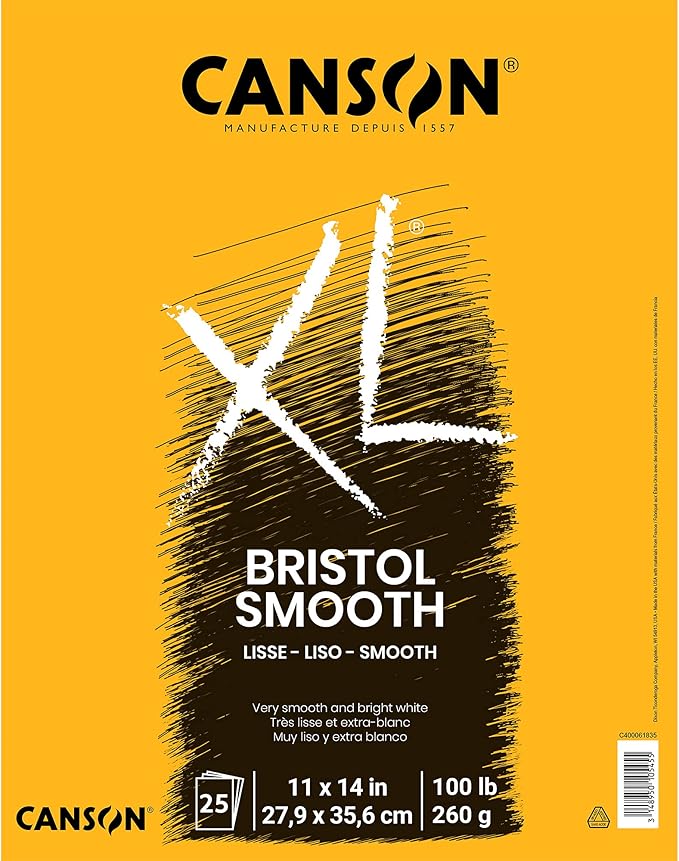 Canson XL Series Bristol Paper, Smooth, Foldover Pad, 11x14 inches, 25 Sheets (100lb/260g) - Artist Paper for Adults and Students - Markers, Pen and Ink