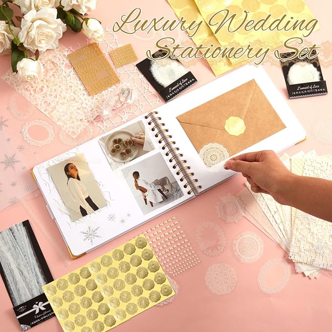 Wedding Guest Book Letters to The Bride Scrapbook Wedding Memory Book Bridal DIY Blank Paper Scrapbook Photo Album Guest Sign with Pearl Stickers(8.5 x 7 Inch,Classic,White)