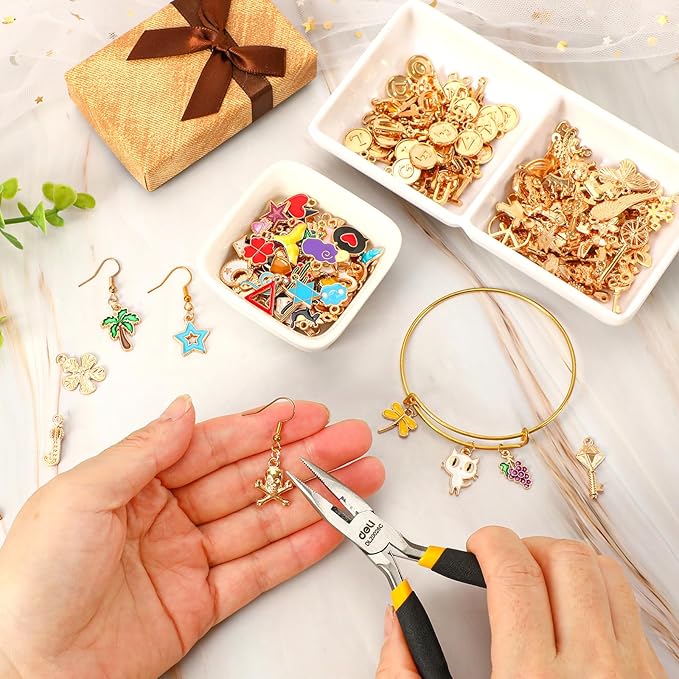 SANNIX 350Pcs Charms for Jewelry Making, Assorted Enamel KC Gold Mixed Alphabet Letters Charms Bulk for Bracelet Necklaces Earrings Making Supplies