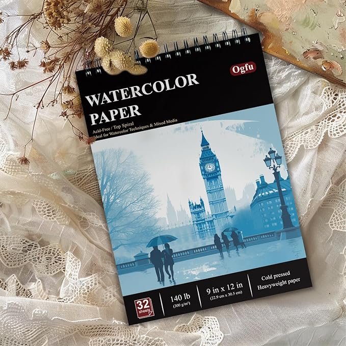9"x12" Watercolor Sketchbook, 32 Sheets Watercolor Notebook, 140 lb / 300 GSM Watercolor Paper Sketchbook, Pack of 1, Cold Press, Watercolor Paper Pad, Water Color Paper for Artists & Professionals.