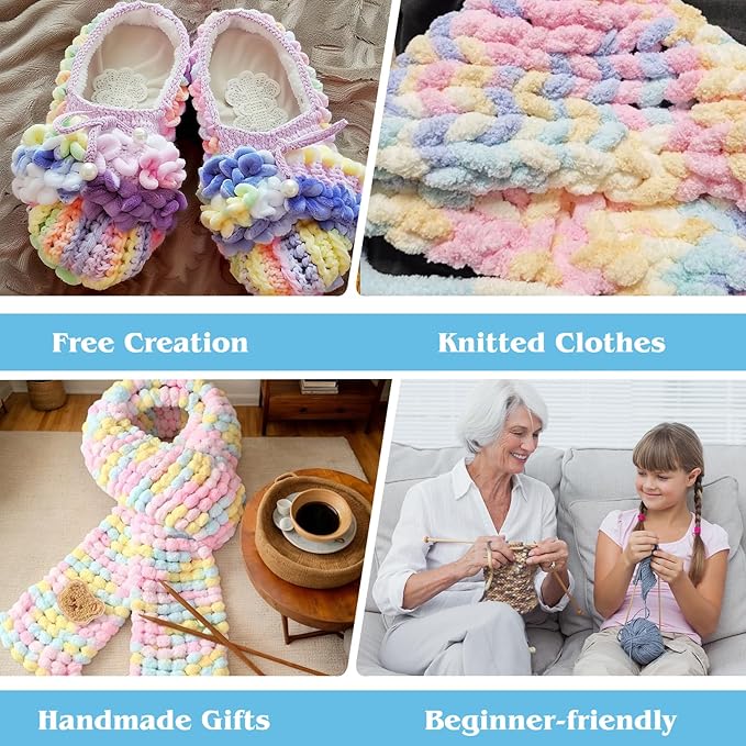 WSICSE Chenille Fluffy Yarn, Thick Chunky Blanket Yarn for Crocheting Plush Soft Yarn for Knitting Blanket DIY Easter Gifts, 6×100g Each 3.5 oz 55 Yards(Multicolor)