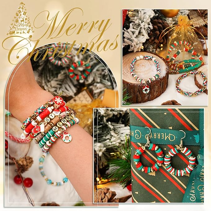 Dowsabel 6000 Pcs Christmas Clay Beads Bracelet Making Kit for Beginner, Clay Beads with Charms Kit for Jewelry Making Crafts DIY Arts and Crafts