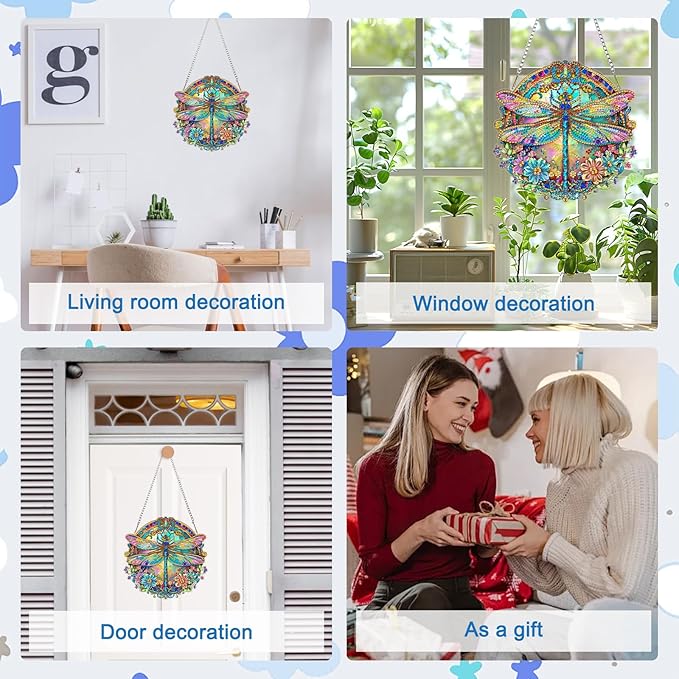 MAXBYE Dragonfly Hanging Diamond Art Painting Kits for Adults Beginners, DIY 5D Special Shaped Crystal Painting Diamond Kits Hanging Ornament for Gift Home Wall Door Decor