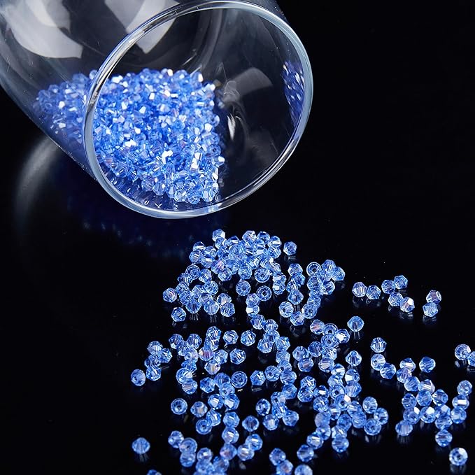 laopottbeads 1200pcs 3mm bicone crystal glass beads for jewelry making, sparkling mini beads for suncatchers, diy bracelets & craft projects (light blue)