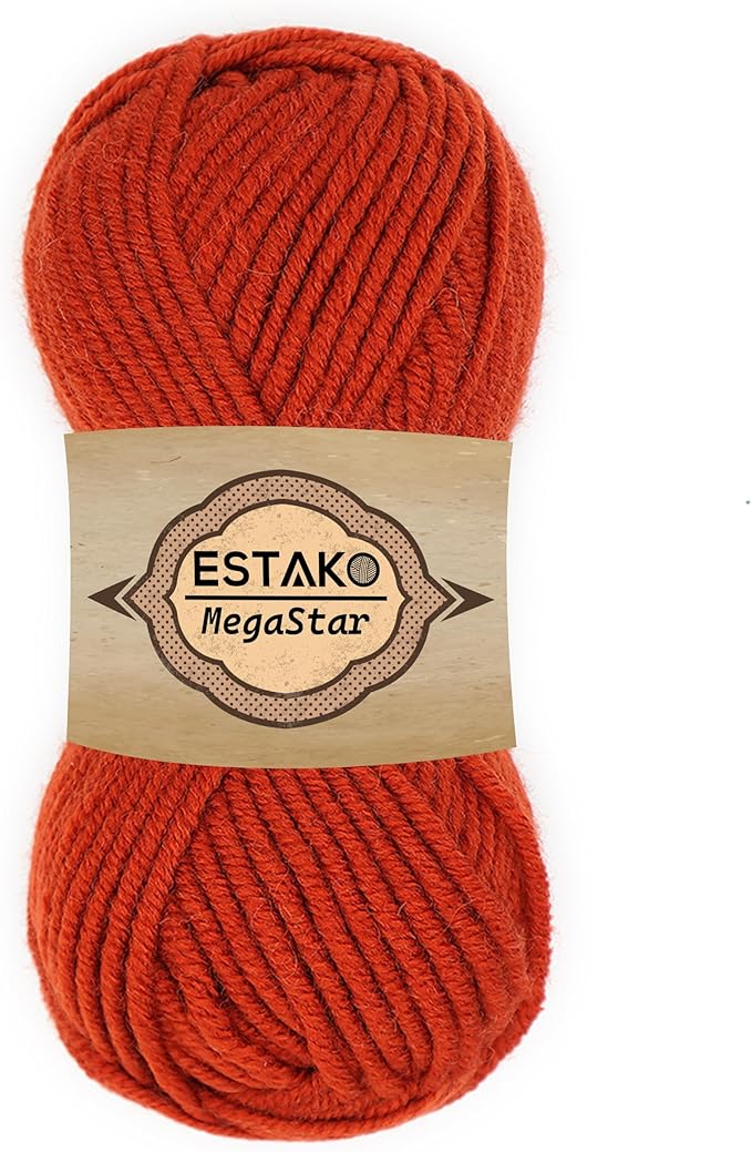 Estako Megastar, 75% Acrylic 25% Wool Yarn, Soft, Chunky Bulky Weight #5 for Crochet and Knitting 3.52 Oz (100g) / 120 Yrds (110m) (62006 - Tile Red)