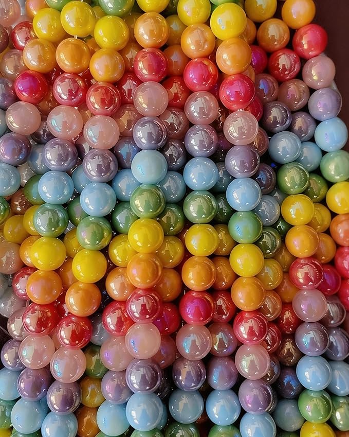 8mm Glass Beads 46PCS Glass Beads for Jewelry Making Charm Round Loose Bead for Bracelet Making Kit (Bobo Beads Rainbow Colors)