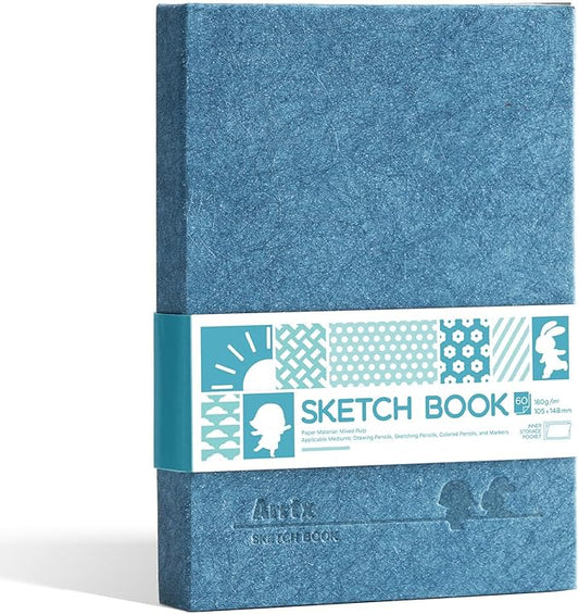 Arrtx Premium A6 Sketchbook 5.8"x4.1" - 60 Sheets/120 Pages, 180gsm Acid-Free Paper Blank Sketch Book, Hardcover Portable Artist Sketch Journal for Drawing, Illustration & Travel