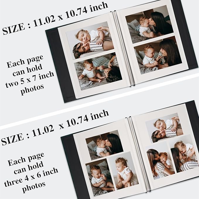 Vienrose Self Adhesive Faux Leather Photo Album with Window DIY Scrapbook Kit for 4x6 5x7 8x10 Pictures, Memory Book for Baby Kids Wedding Journal School Polaroid, 20 Sheets(40 Pages) Dark Green
