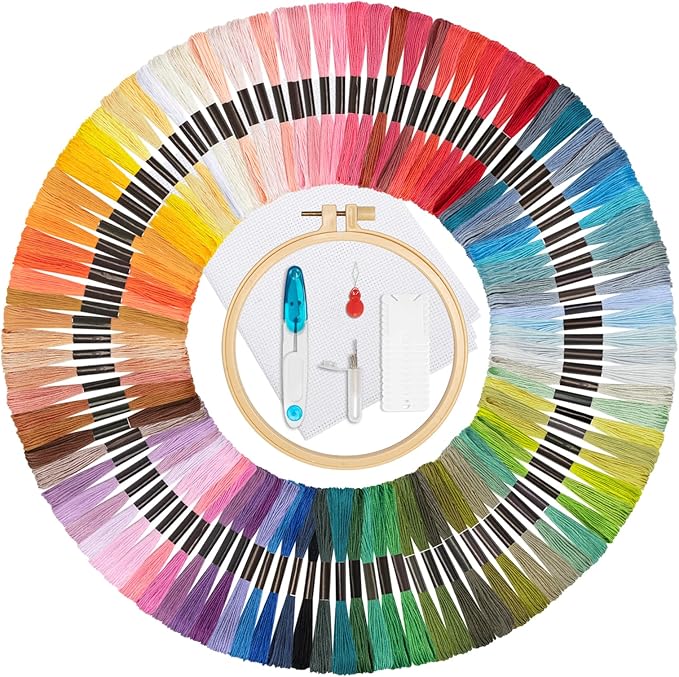 Friendship Bracelet String, 100 Skeins Cross Stitch Thread, 344.5 Inch Cotton Embroidery Floss, Hand Embroidery Thread Tools are Ideal for DIY Sewing and Embroidery Crafts Making