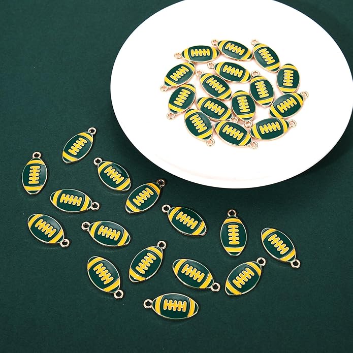 NVENF 30PCS Football Charms for Jewelry Making, Enamel Football Charms for Bracelet Necklace Earrings Making, Red Black White Blue Purple Orange Game Day Football Charm Bulk
