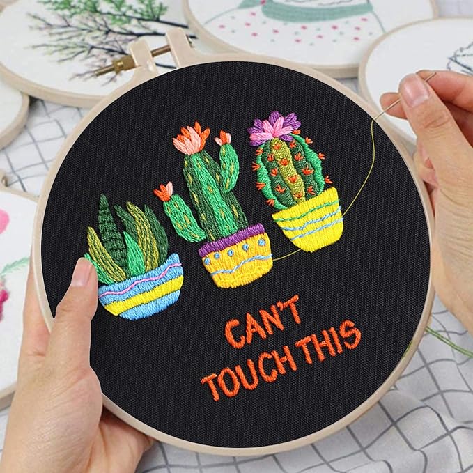 Louise Maelys Funny Cactus Embroidery Kits for Beginners,Cross Stitch Kit for Adults,Starters DIY Needlepoint Including Plant Pattern,Hoop,Instruction and Threads