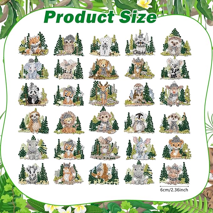 Xuhal 30 Pcs Forest Animal Diamond Painting Magnets Wildlife Diamond Art Magnets Kits for Adults 5D Rhinestone Zoo Woodland Wild Animal Refrigerator Magnetic Stickers for DIY Craft Fridge Gifts