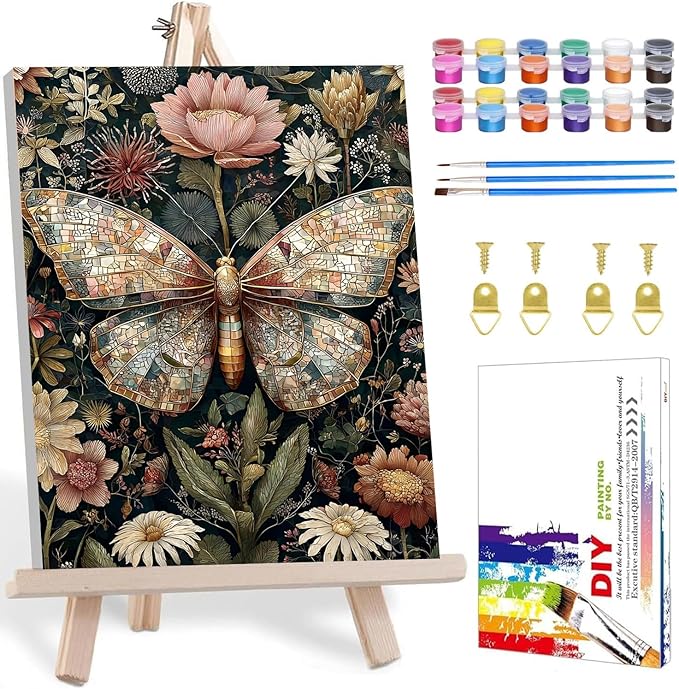 Framed Paint by Numbers Kit for Adults with Wooden Easel, Butterfly Paint by Numbers Kit for Adults, DIY Acrylic Oil Painting Kits with Brushes Gift Box for Home Wall Decor(16x20inch)