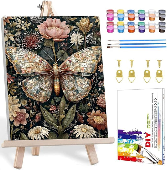 Framed Paint by Numbers Kit for Adults with Wooden Easel, Butterfly Paint by Numbers Kit for Adults, DIY Acrylic Oil Painting Kits with Brushes Gift Box for Home Wall Decor(16x20inch)