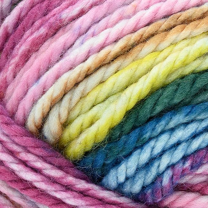 Lion Brand Yarn, Re-Spun Thick & Quick Super Bulky Yarn for Knitting, Crochet, and Crafts, Meadow Flowers, 1 Pack, Variegated Fiber for Chunky Blankets, Bulky Throws, and Cozy Sweaters