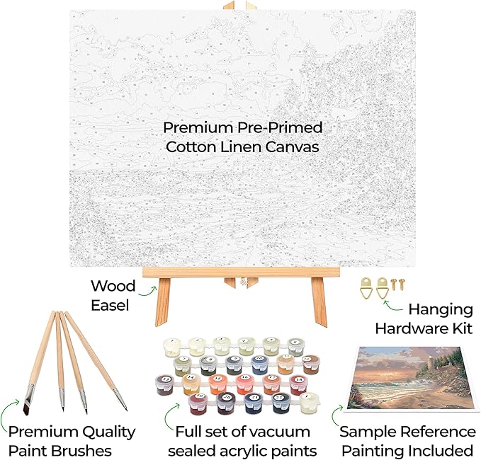 Ledgebay DIY Paint by Numbers Kit for Adults Framed Canvas: Beginner to Advanced Paint by Numbers Kit, Kits Include Acrylic Paint Set Brushes Tabletop Easel (Golden Hour 12" x 16" Framed)
