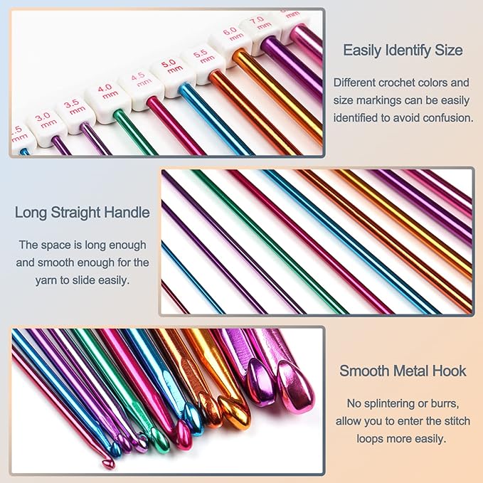 Coopay Long Crochet Hook Set, 11pcs Tunisian Multicolor Afghan Crochet Needles for Crocheting, 2mm(B)-8mm(L), Great Knitting & Crochet Supplies Tool for Beginner, Crocheter & Knitter