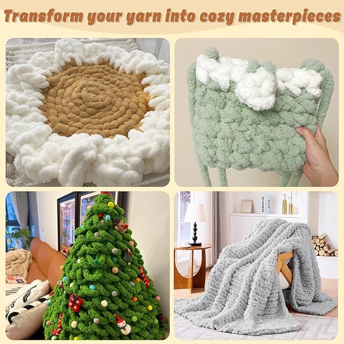 Inhand 18 Pack Chunky Chenille Yarn for Crocheting–30.6 Yards, 7.7oz, Soft Fluffy Thick Yarn,Gifts for Women/Grandma/Men Birthday Christmas Unique,Hand Knitting for Blankets&DIY Crafts (Light Gray)