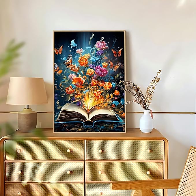 Reivworl Book Diamond Art Kits for Adults, Butterfly Diamond Painting Kits, Gem Art Kit for Gifts and Home Interior Decor 12x16 Inch