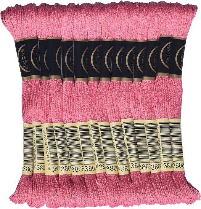 LE PAON Embroidery Floss, 14-Pack Six Strands 100% Long Staple Cotton Embroidery Thread, 8.7-Yard，Color Number：3806,Light Cyclamen Pink