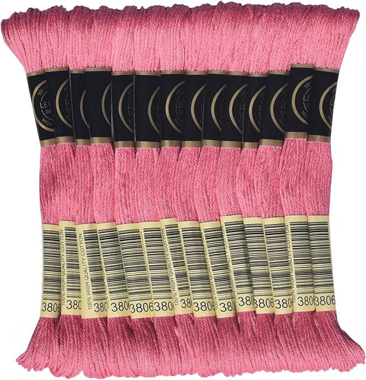 LE PAON Embroidery Floss, 14-Pack Six Strands 100% Long Staple Cotton Embroidery Thread, 8.7-Yard，Color Number：3806,Light Cyclamen Pink