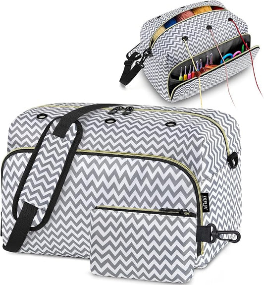 IBFUN Crochet Yarn Knitting Bag 2 Pcs Yarn Storage Organizer Crocheting Bags for Beginners with Shoulder Strap for Knit Accessories Needles Hooks