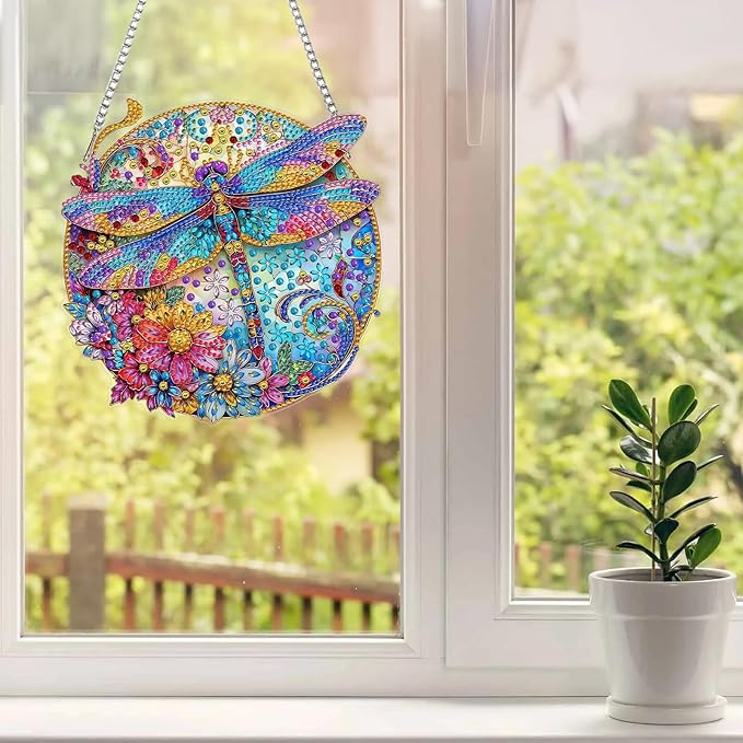 MAXBYE Hanging Dragonfly Diamond Art Painting Kits for Adults Beginners, DIY 5D Special Shaped Crystal Painting Diamond Kits Hanging Ornament for Gift Home Wall Door Decor