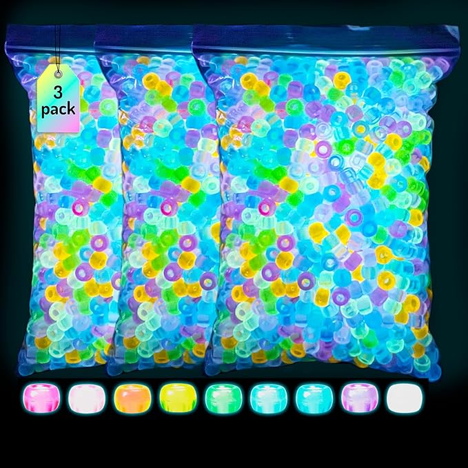 3200+pcs Glow in The Dark Pony Beads for Bracelets, 6x9mm Acrylic Neon Halloween Beads Rave Kandi Charms Kids Hair UV Bead for Braids Girls DIY Jewelry Making Crafts Party Supplies