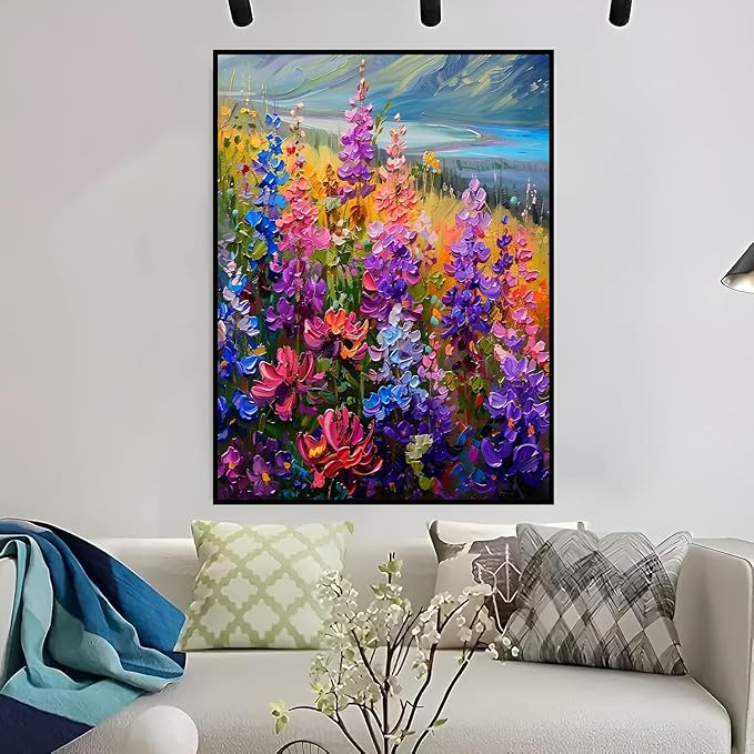 ijbnhd Wild Flowers Diamond Art Kits for Adults, Wild Flowers Diamond Painting Kits for Adults, DIY Full Drill Gem Art Crystal Rhinestone for Wall Home Decor 12X16inch