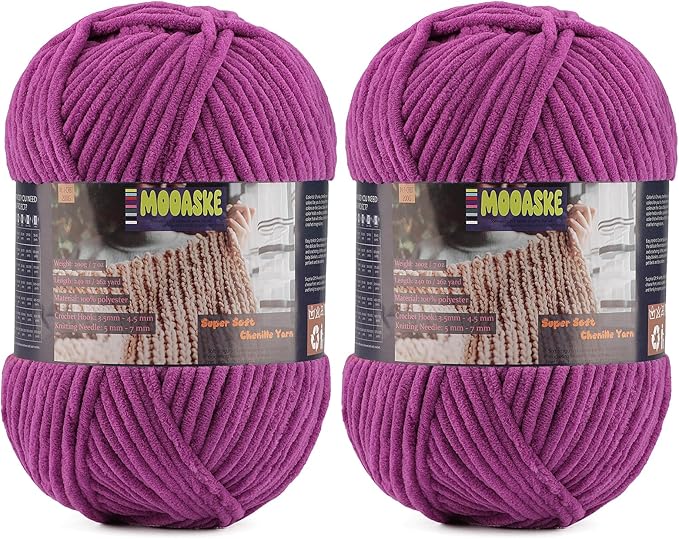 Chunky Velvet Yarn for Crocheting, 2-Pack 14.1oz 524.8 Yards Total, Super Soft Chenille Plush Yarn for Baby Blankets, Amigurumi, Scarves | 20 Colors (2, Violet)