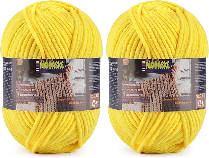 Chunky Velvet Yarn for Crocheting, 2-Pack 14.1oz 524.8 Yards Total, Super Soft Chenille Plush Yarn for Baby Blankets, Amigurumi, Scarves | 20 Colors (2, Yellow)