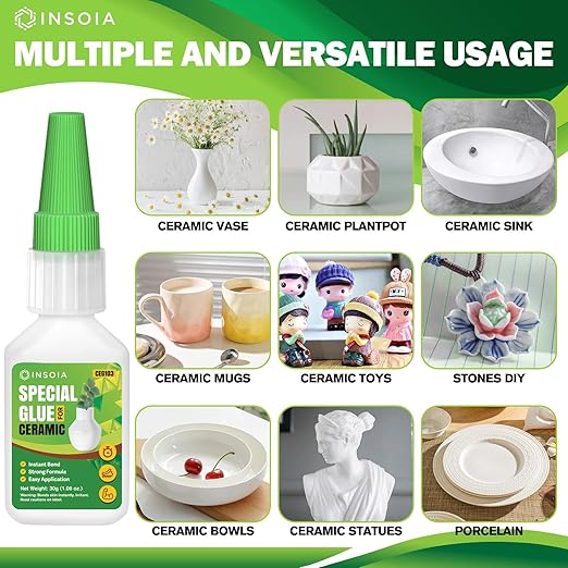 Ceramic Glue, 30g Clear Super Glue for Ceramics Repair Quick Fix Porcelain Adhesive Heavy Duty Strong Crazy Instant Glue for Bonding Ceramic, Porcelain, China, Pottery, Mugs, DIY Crafts