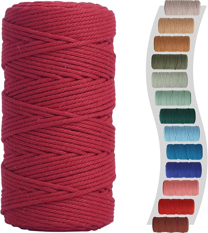 Macrame Cord 3mm 220yards (200 Meters) Red Macrame Supplies Macrame Yarn, Colored Cotton Rope, Colored Cord for DIY
