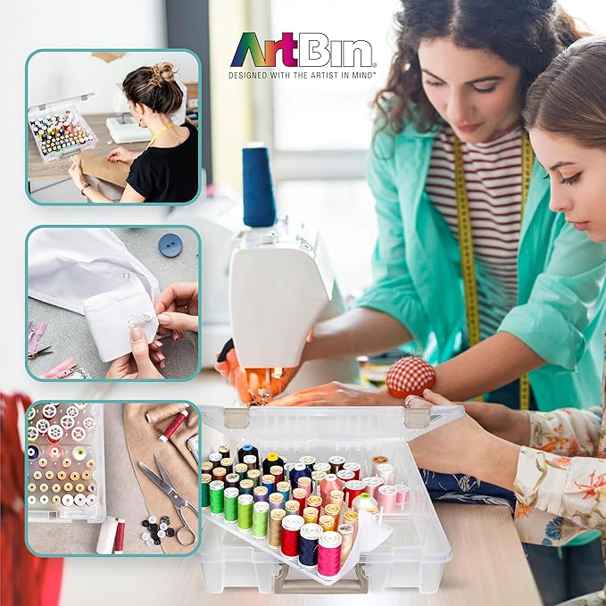 ArtBin Super Satchel Thread Box - Versatile Thread Storage for Sewing, Embroidery, and Quilting - 108 Pegs, Portable Design, Compatible with ArtBin Accessories - Made in USA, Transparent and Compact
