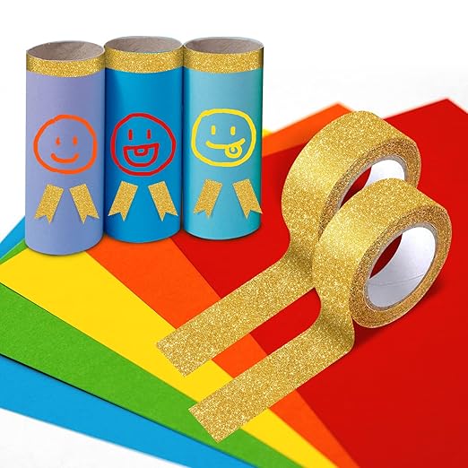 3 Rolls Gold Glitter Tape,Gold Glitter Washi Tape 15mm by 5m,Total 15m/17.5 Yards,for Scrapbook,Crafting