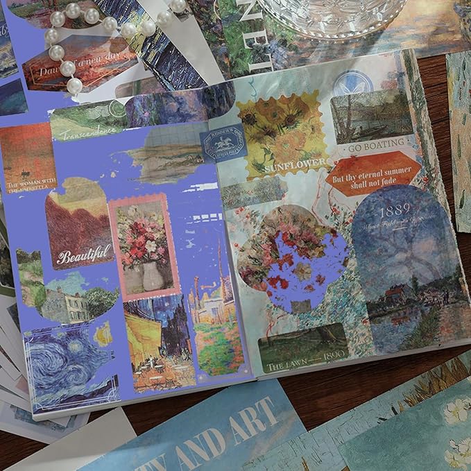vintage oil painting scrapbook sticker, journaling supplies for junk journal, 500+ scrapbooking washi stickers & 25 ephemera papers art scrapbook supplies for adults teens women girls junk journal