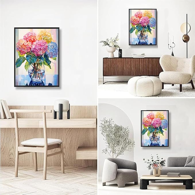 Hydrangea Paint by Numbers for Adults with Framed Canvas-with Wooden Easel,Vase Flower Paint by Number on Canvas,DIY Acrylic Oil Painting Kits with Brushes Nice Gift Box for Home Wall Decor(12x16inch)