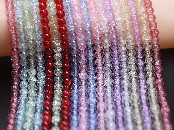 1450pcs Crackle Glass Beads Handcrafted Round Lampwork Smooth Loose Beads for Bracelet & DIY Jewelry Making 6mm Mixed