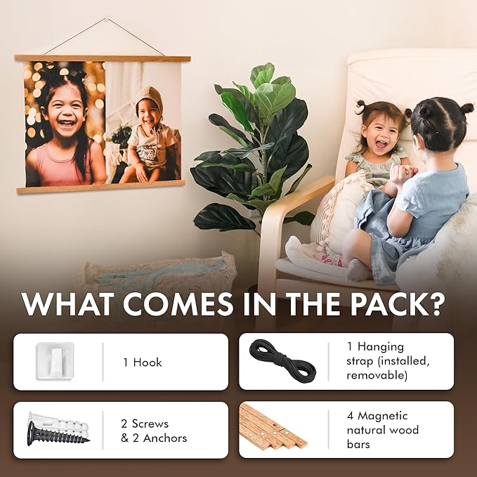 Travelization Magnetic Poster Hanger 36” Poster Frame with Strong Magnets, Complete Hanging Kit for Posters, Art, Maps, and More, Fits 36x24, 36x40, and 36x48, Teak Wood