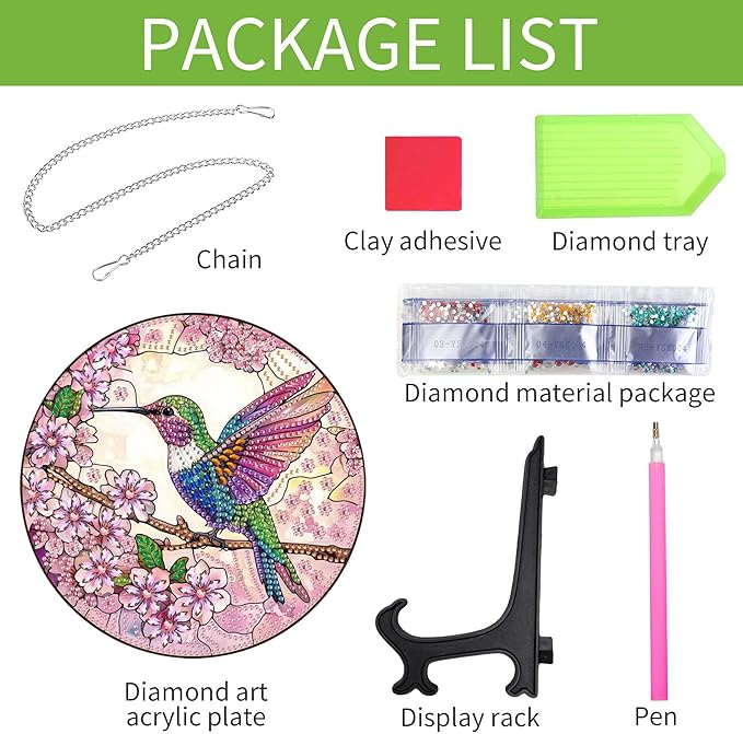 Wergund Hummingbird Diamond Art Hanging Kits, Hanging Diamond Art Animal, Acrylic Special Shaped Rhinestone, Window Hanging Pendants for Home Wall Garden Front Door Outdoor Decor Gift(Hummingbird)