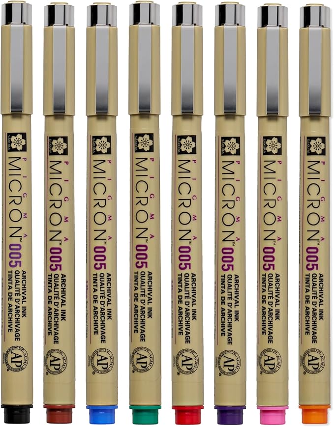 SAKURA Pigma Micron 005 8 Color Set Water Based Pigment for Illustration - Holiday Gifts for Artists, Crafters & DIY Gifts Projects