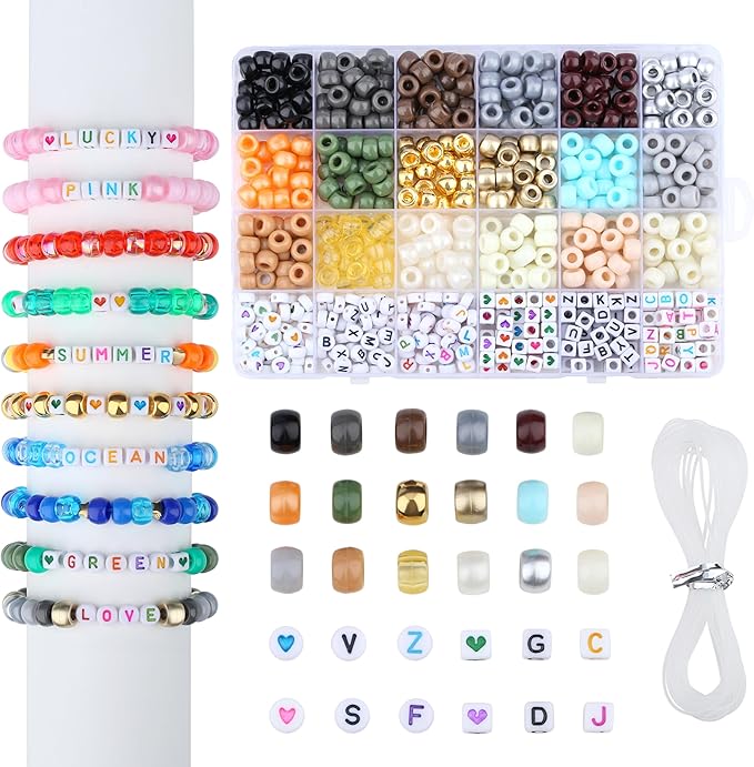 Gray Pony Beads 18 Colors Pony Beads for Bracelet Making Friendship Bracelet Making Kit DIY Craft Kandi Kit 720Pcs Suit for 14 Years of Age and Older