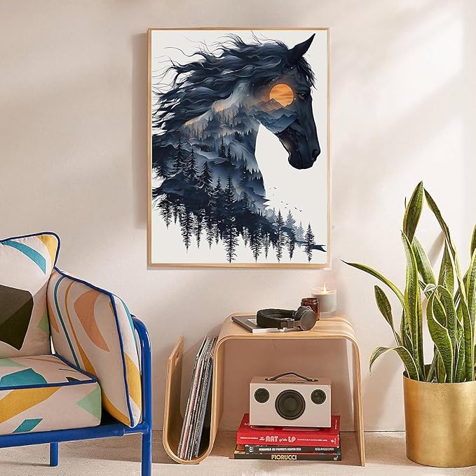 EIBEILI Diamond Art Kits for Adults, Forest Horse Diamond Painting Kits for Beginner Round 5D Full Drill Diamond Dots Crafts for Home Wall Decor Gifts 12x16 Inch