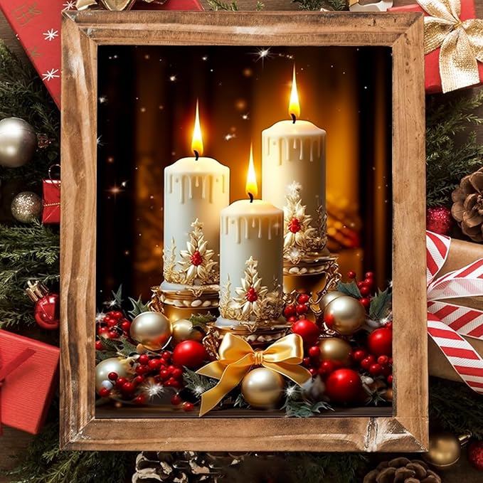 DIYDECORFUN Diamond Art Painting Kits for Adults,5D Round Full Drill Holiday Candle gem Painting, Beginner DIY Craft Diamond Dots Kit for Adults, Winter Wall Art Home Decor,Gift Idea12x16 Inch Canvas