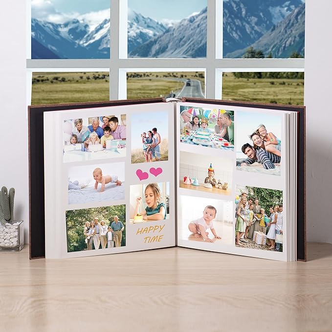 Large Photo Album Self Adhesive 4x6 5x7 3x5 8.5x11 Scrapbook Magnetic Album DIY Scrap Book Length 13 x Width 12.8 (Inches) 120 Sticky Pages Linen Cover DIY Photo Album (Brown)
